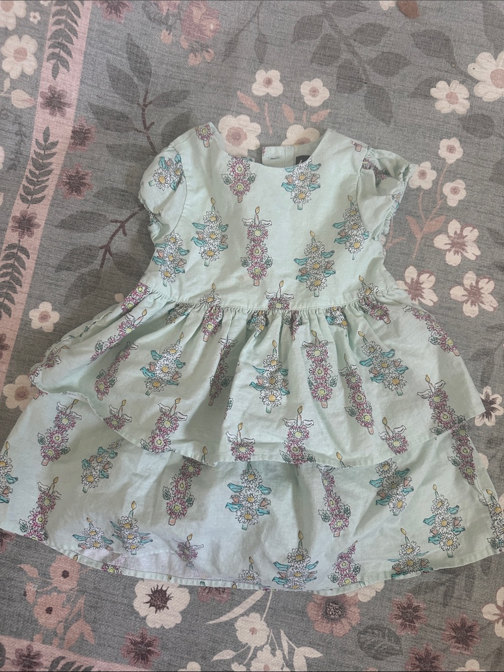 Tea Collection Light Mint Floral Tiered Dress